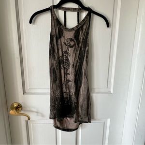 Religion Low Back Shirt with Skull Graphic & Beading Details